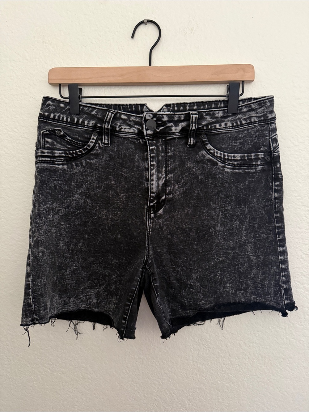 YMI luxe black acid wash jean shorts.
